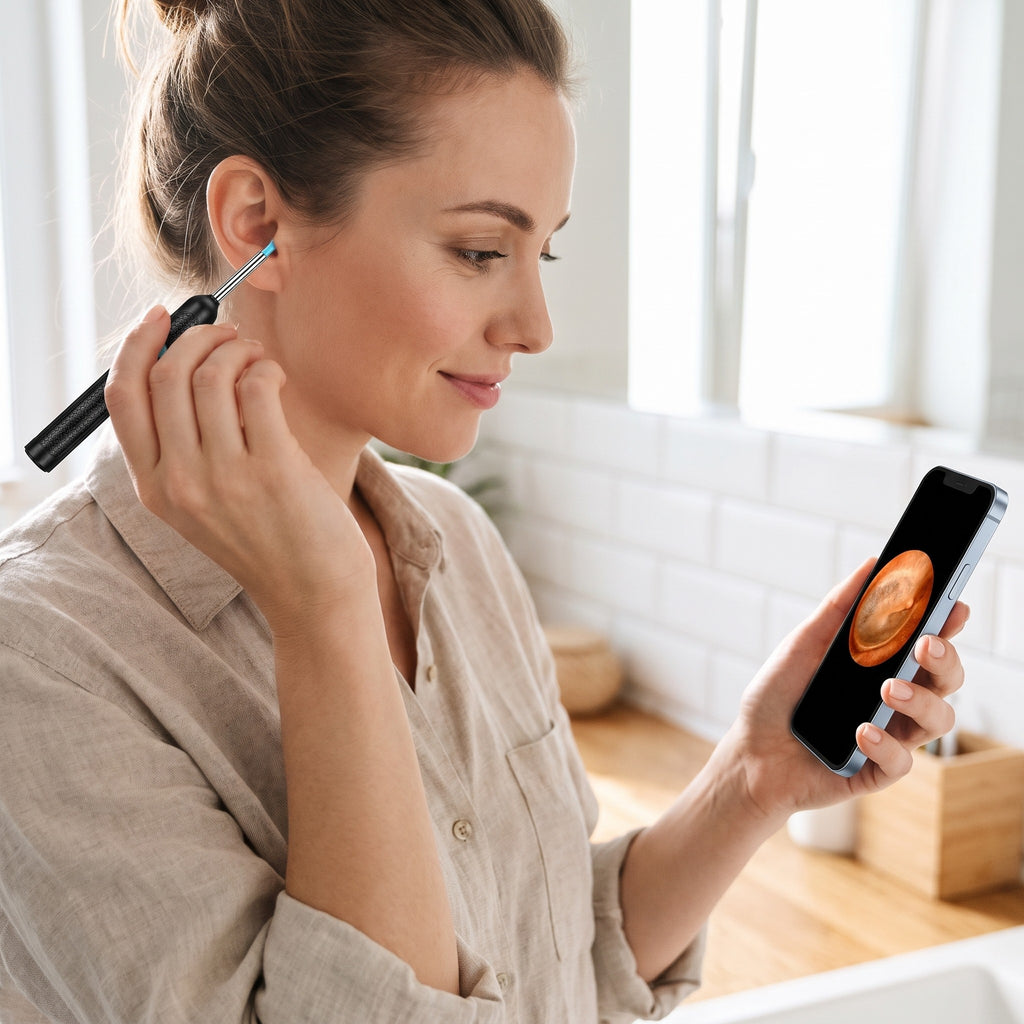 Czyszczenie uszu z podglądem na żywo w telefonie